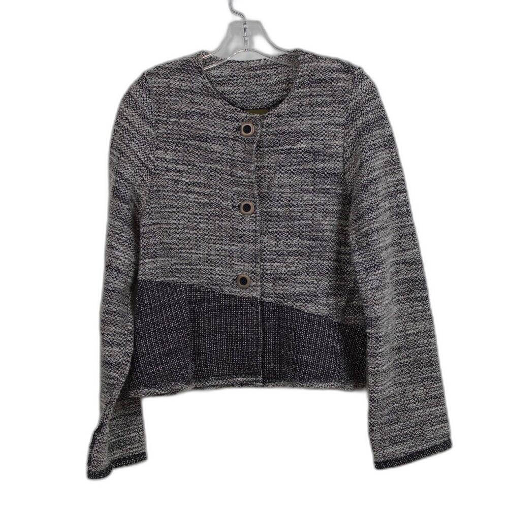Maralyce Ferree Jacket S Grey Black Tweed Cropped Button Front Boho Lagenlook